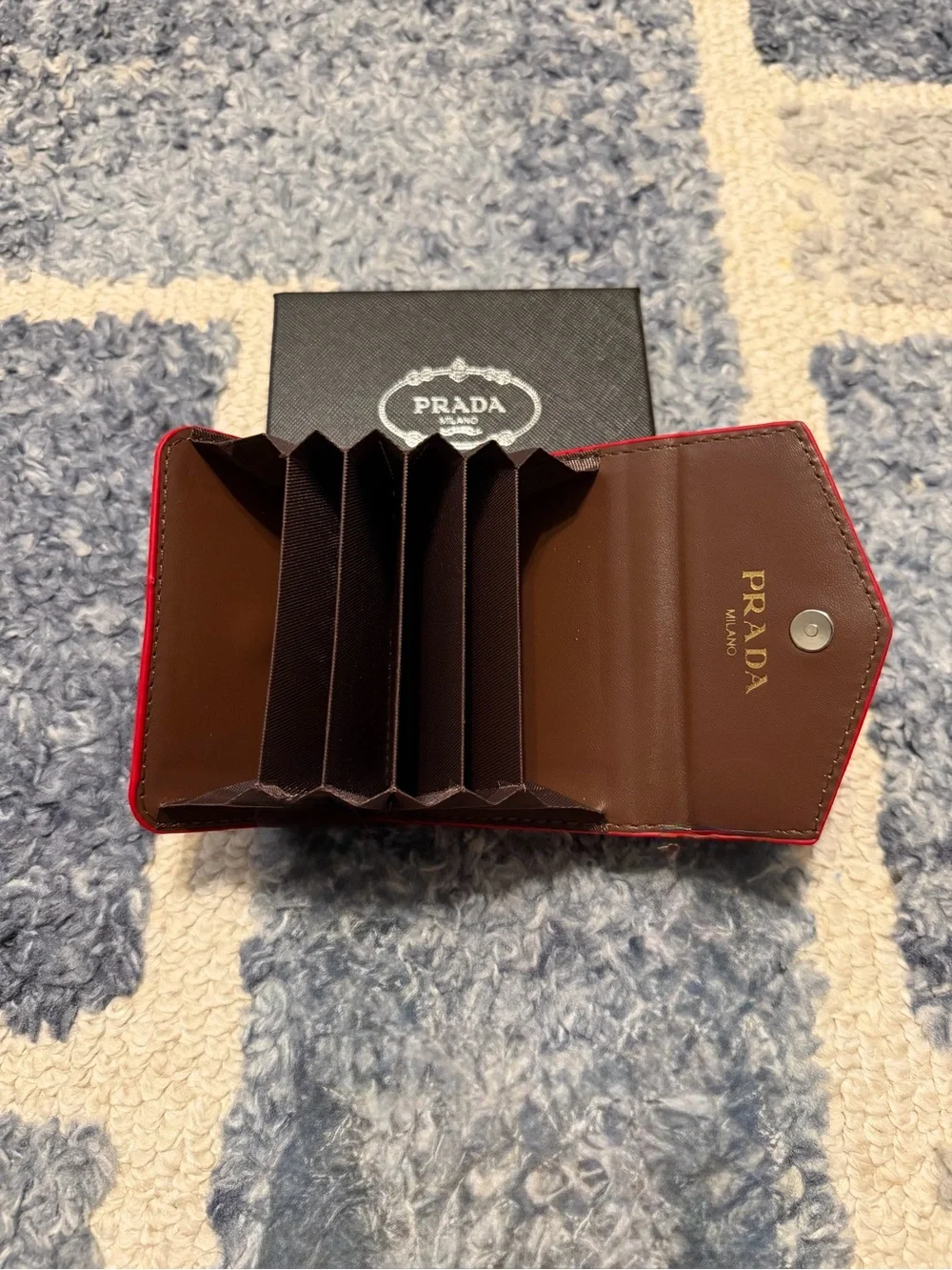 Prada Red Croc-Embossed Envelope Card Holder with Gold Logo